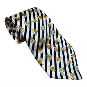KAI LONG Handmade Silk Striped Floral Necktie